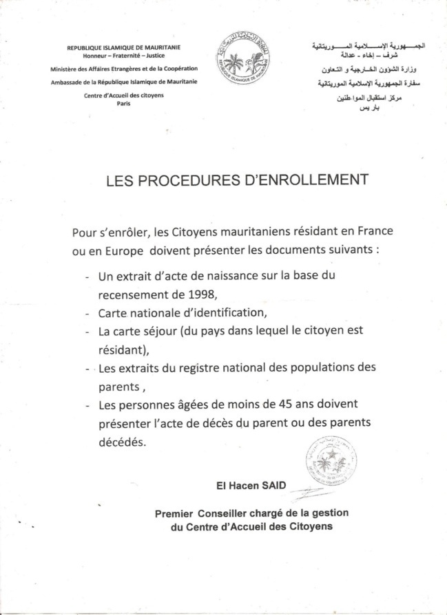 L’enrôlement des mauritaniens de France a débuté